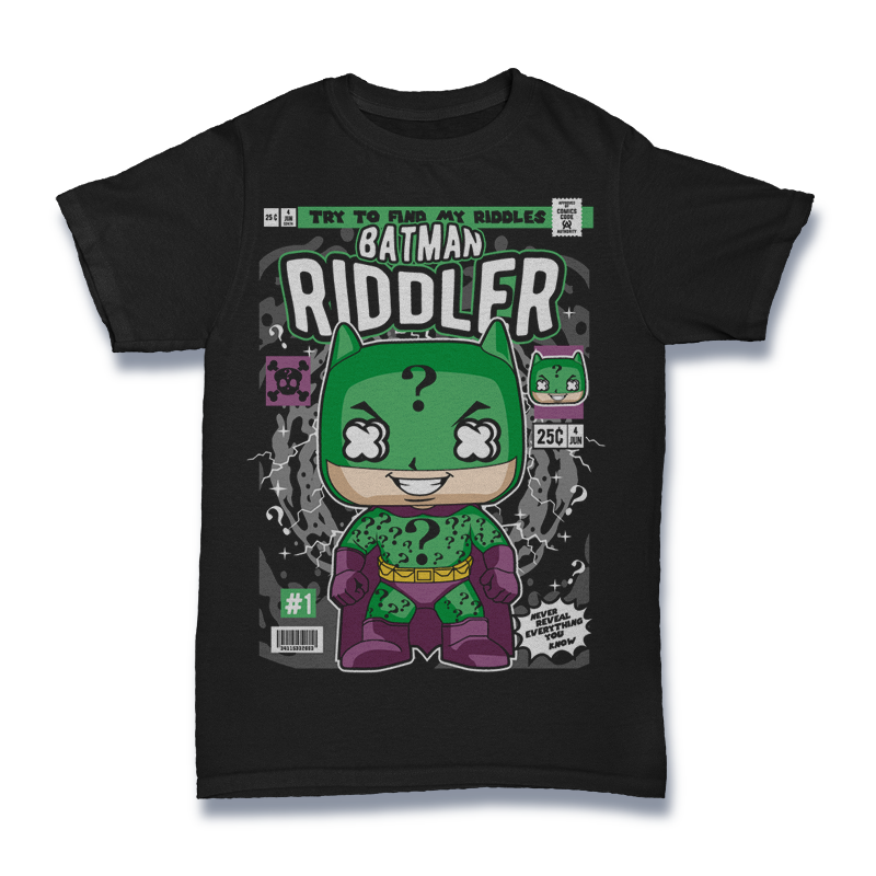 BATMAN RIDDLER MASHUP MOVIE SUPERHERO VILLIAN RETRO CLASSIC POP CULTURE UNISEX T-SHIRT