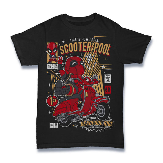 DEADPOOL SCOOTER COMIC MOVIE RETRO CLASSIC POP CULTURE UNISEX T-SHIRT